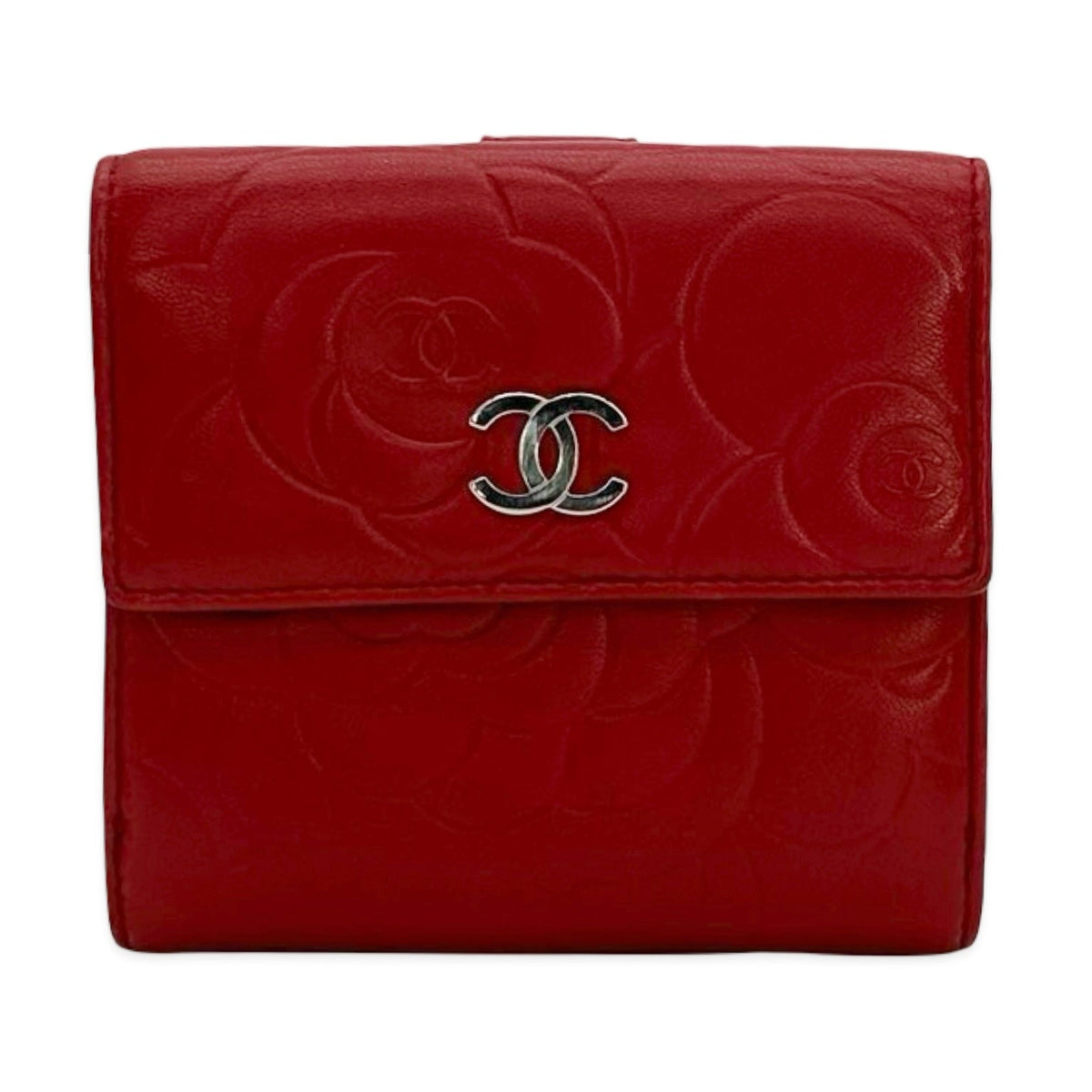 Chanel Camellia Embossed Lambskin Classic Compact Wallet