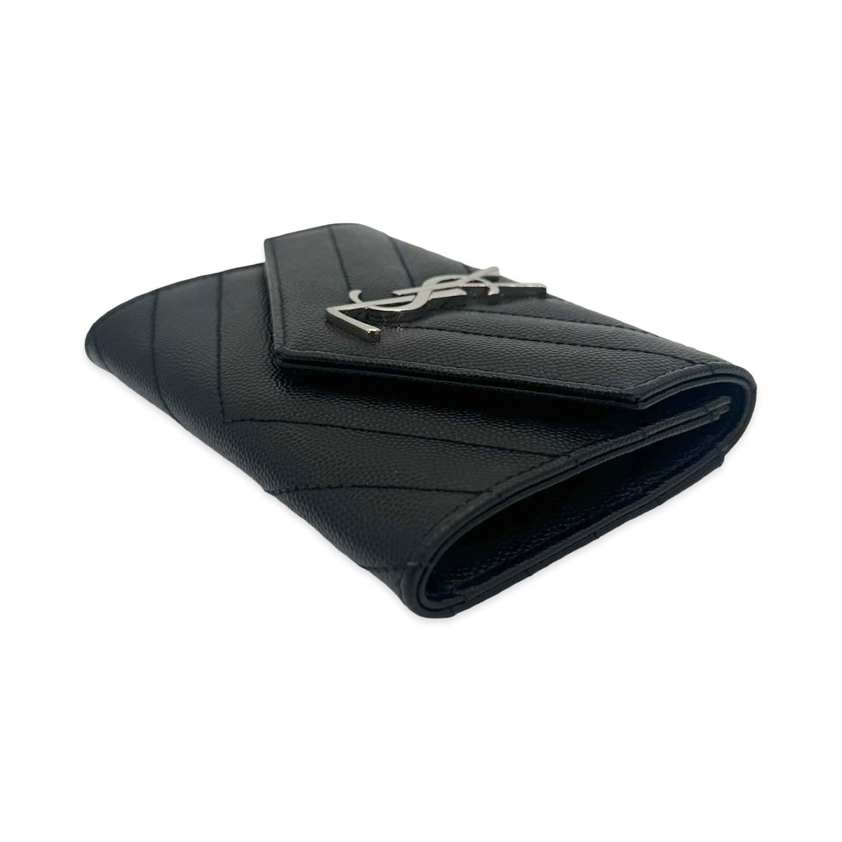 Saint Laurent Quilted Grain de Poudre Fragments Flap Card Case