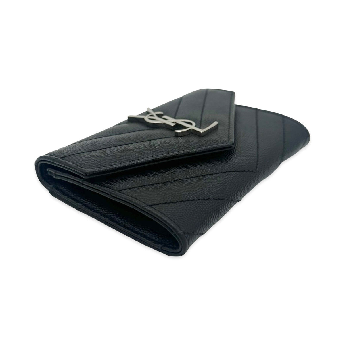 Saint Laurent Quilted Grain de Poudre Fragments Flap Card Case