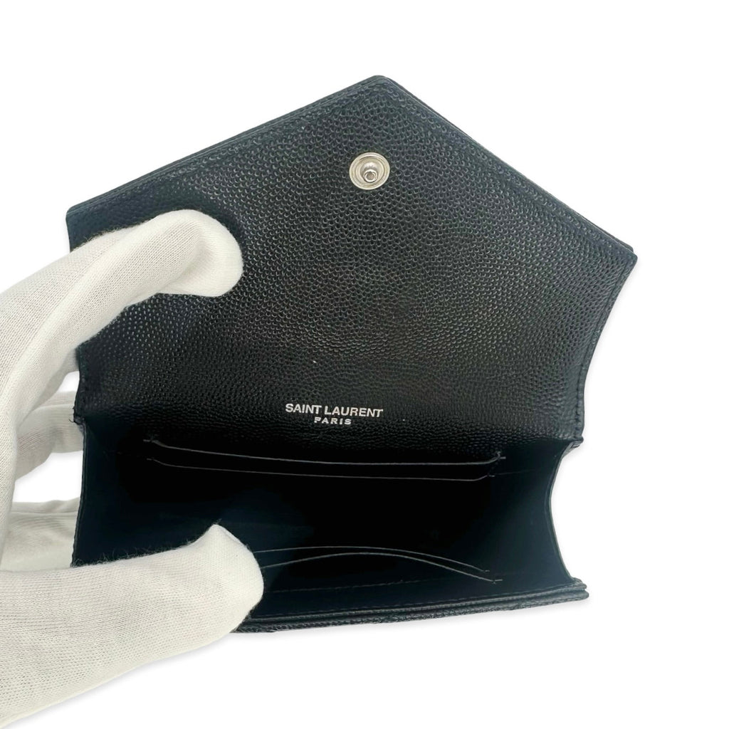 Saint Laurent Quilted Grain de Poudre Fragments Flap Card Case
