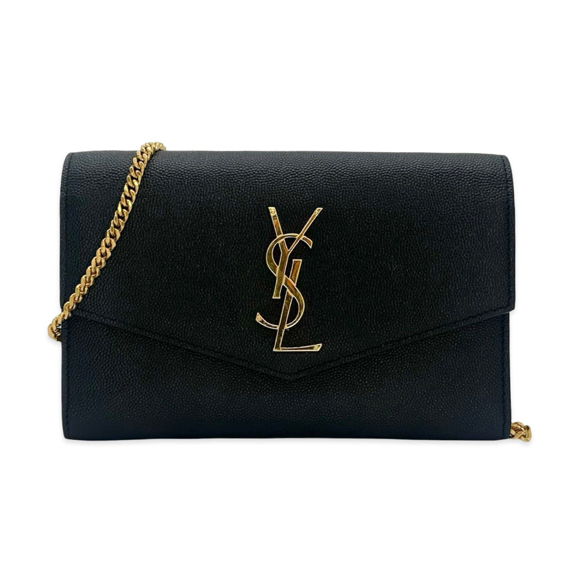 Saint Laurent Grain de Poudre Monogram Envelope Small Chain Wallet