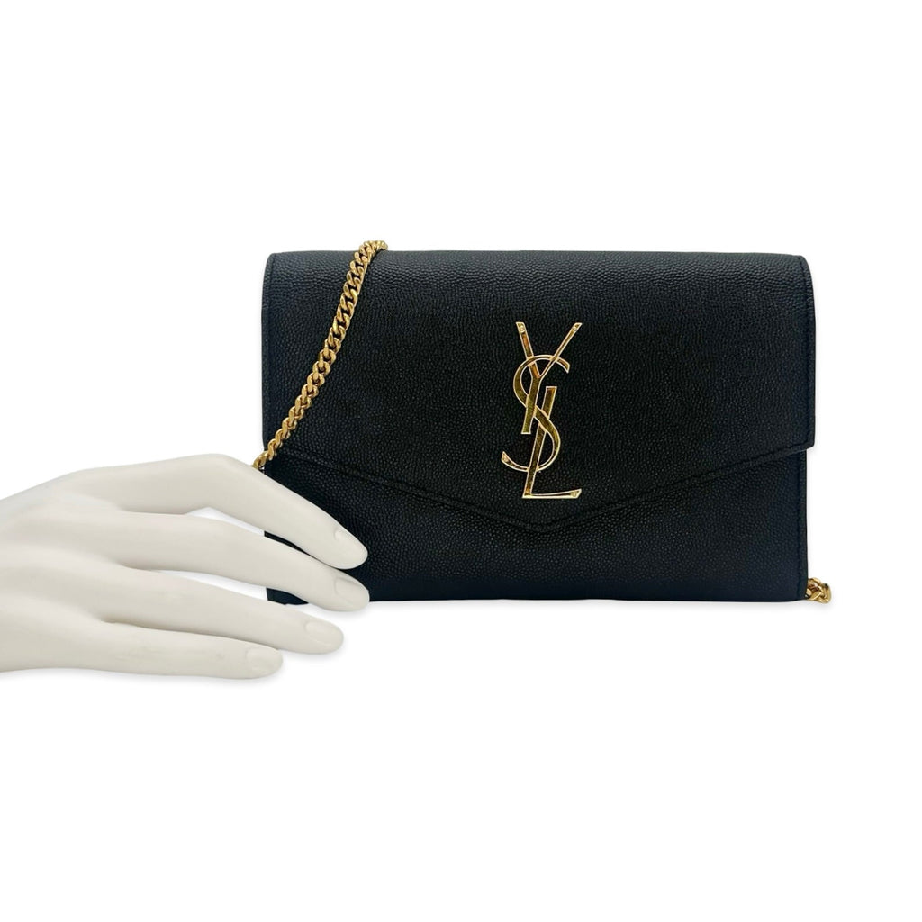 Saint Laurent Grain de Poudre Monogram Envelope Small Chain Wallet