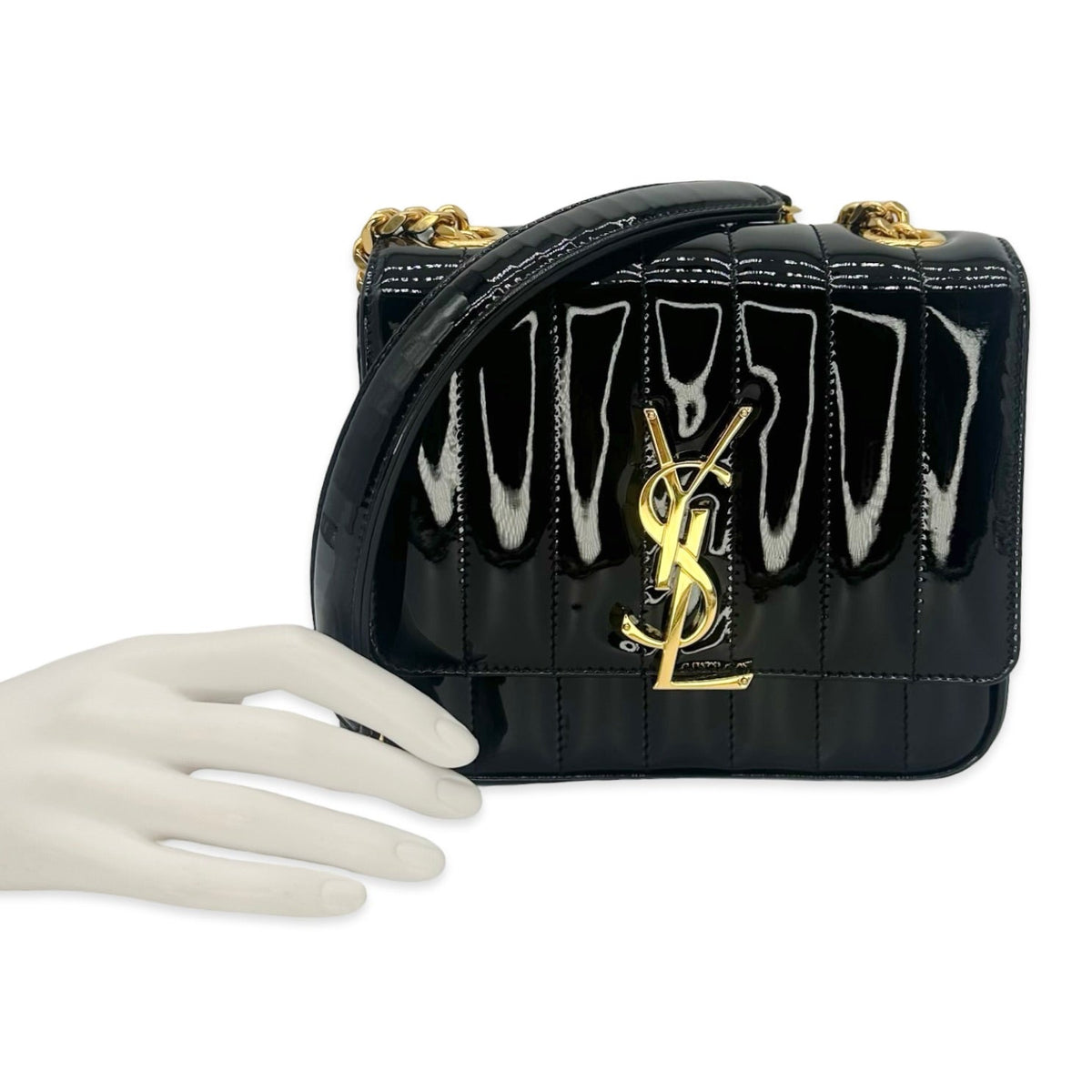 Saint Laurent Quilted Patent Leather Vicky Chain Flap Bag