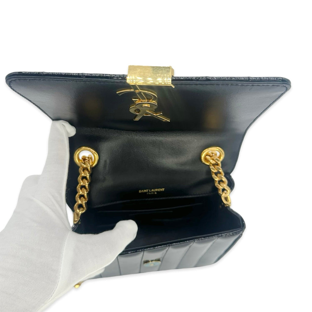 Saint Laurent Quilted Patent Leather Vicky Chain Flap Bag