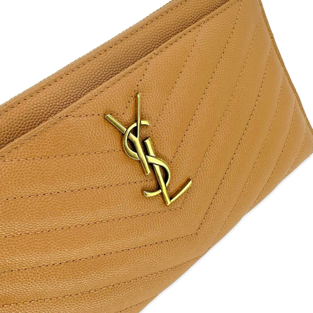 Saint Laurent Quilted Grain de Poudre Zip Pouch