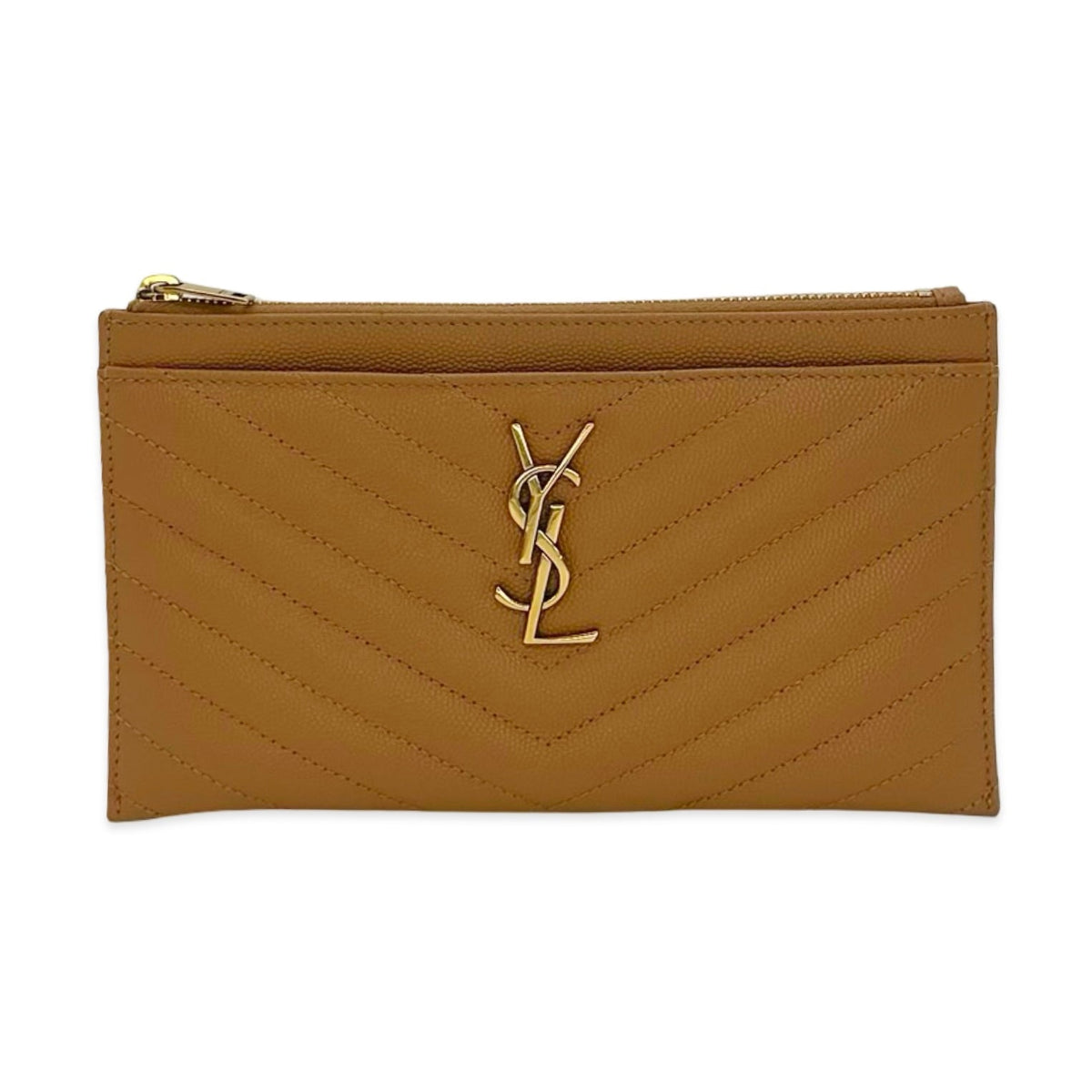 Saint Laurent Quilted Grain de Poudre Zip Pouch