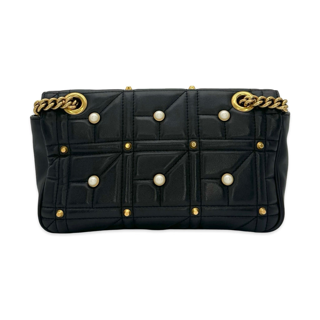 Gucci Quilted Calfskin GG Marmont Pearl Studded Flap Chain Bag