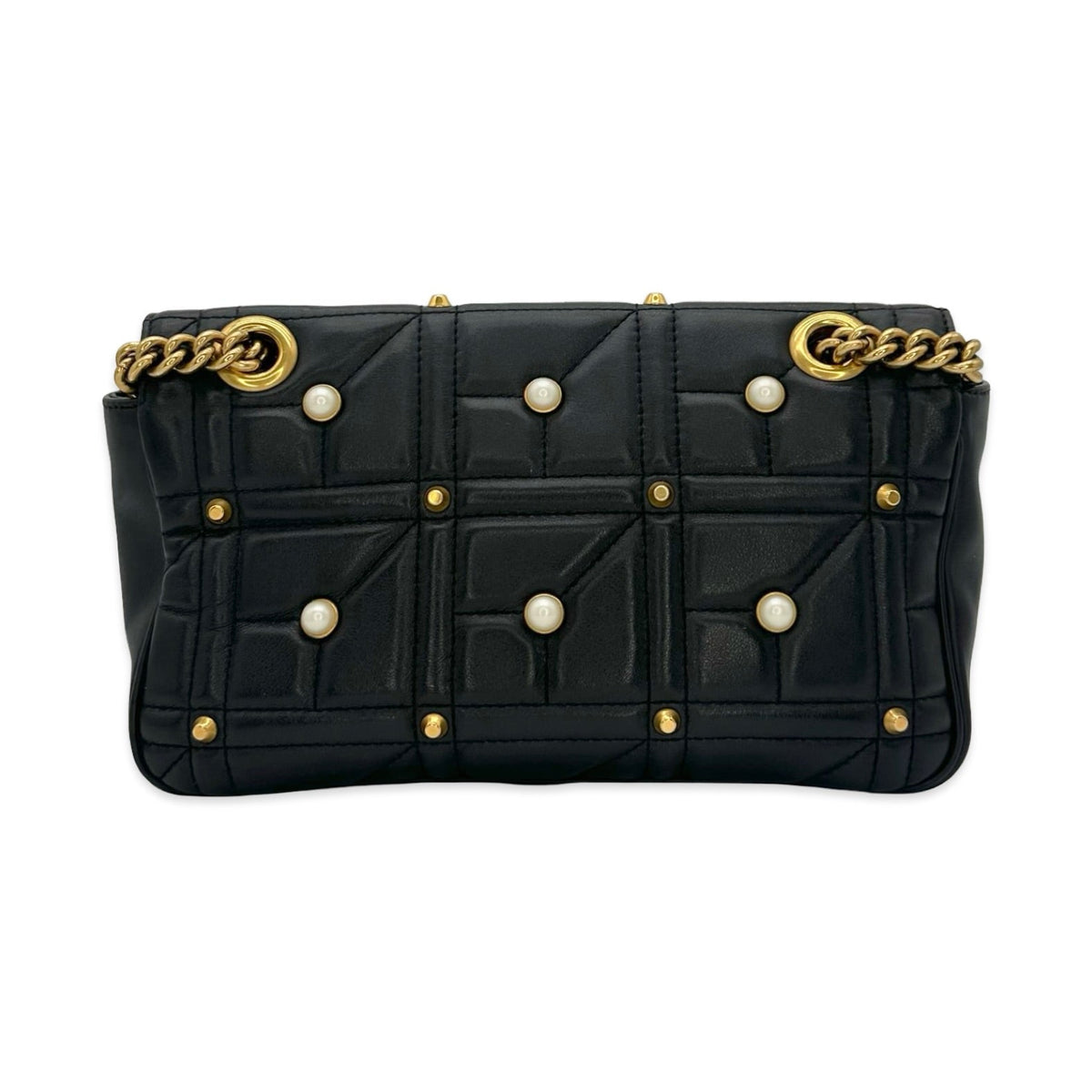 Gucci Quilted Calfskin GG Marmont Pearl Studded Flap Chain Bag
