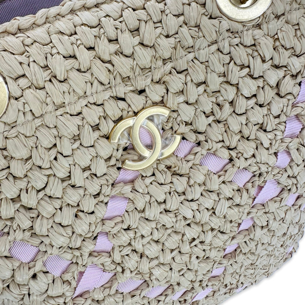 Chanel Woven Grosgrain Ribbon Raffia Shopping Tote