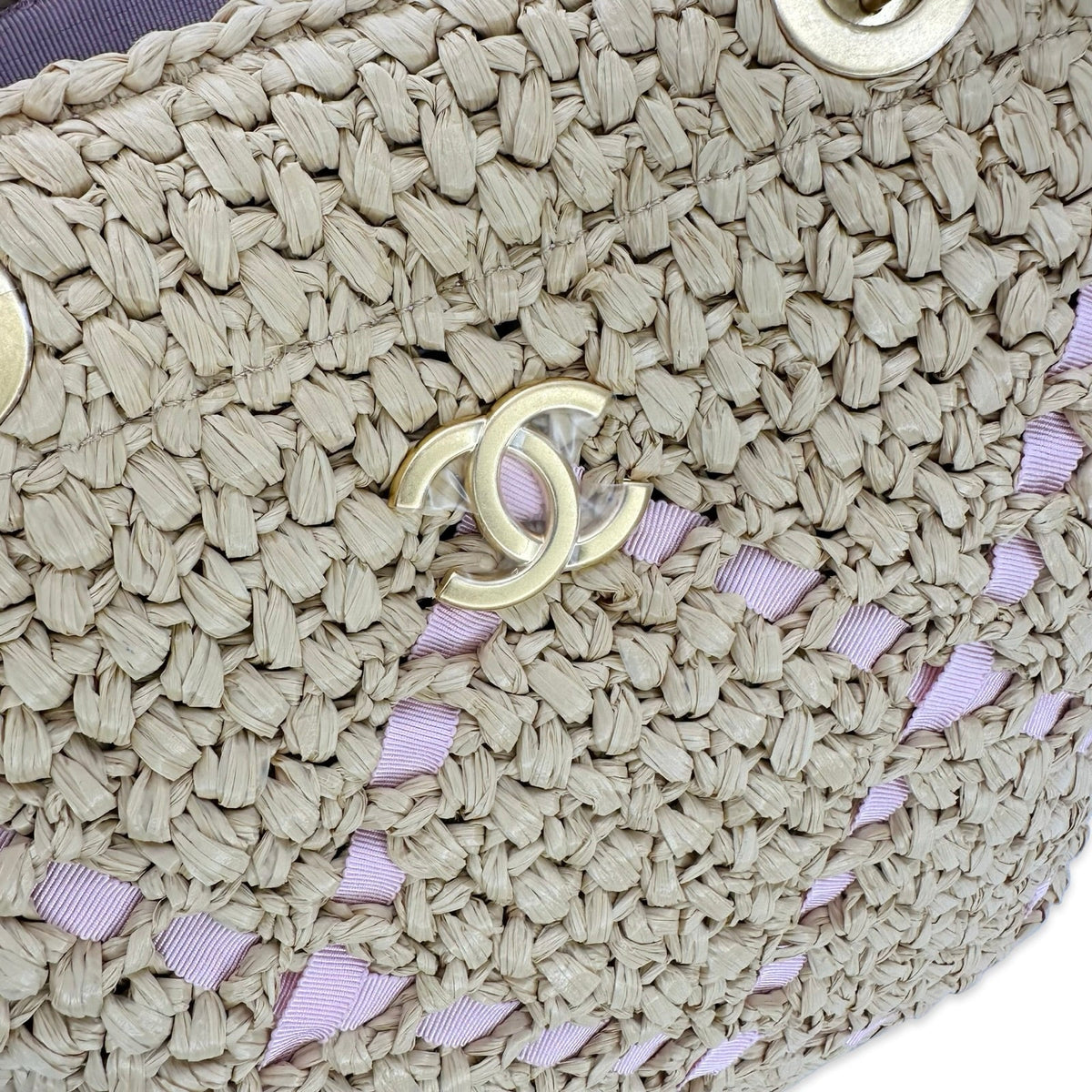 Chanel Woven Grosgrain Ribbon Raffia Shopping Tote