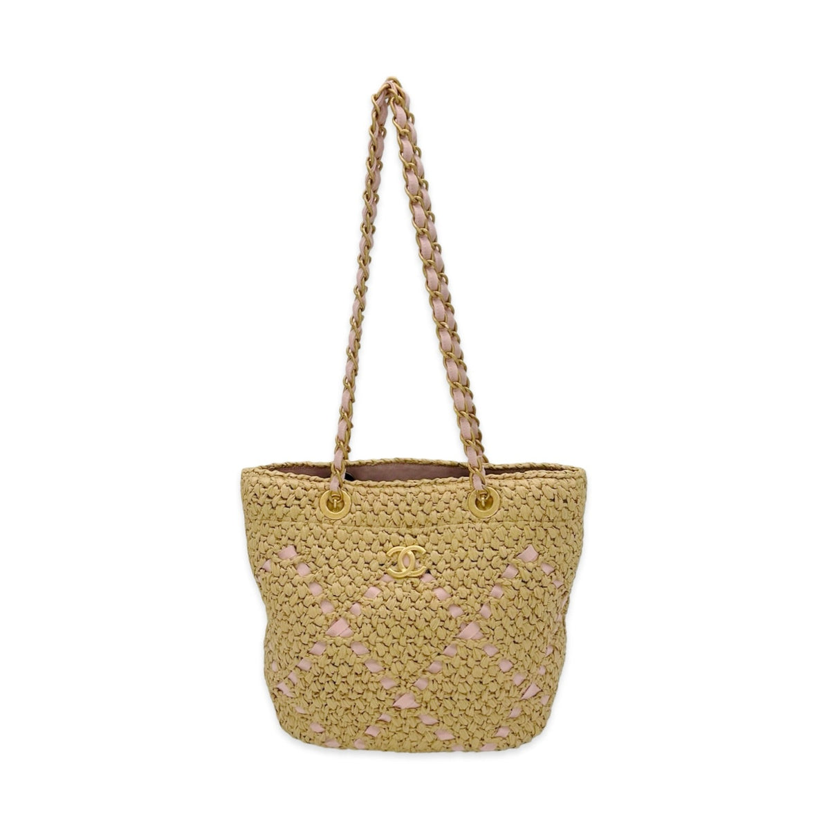 Chanel Woven Grosgrain Ribbon Raffia Shopping Tote