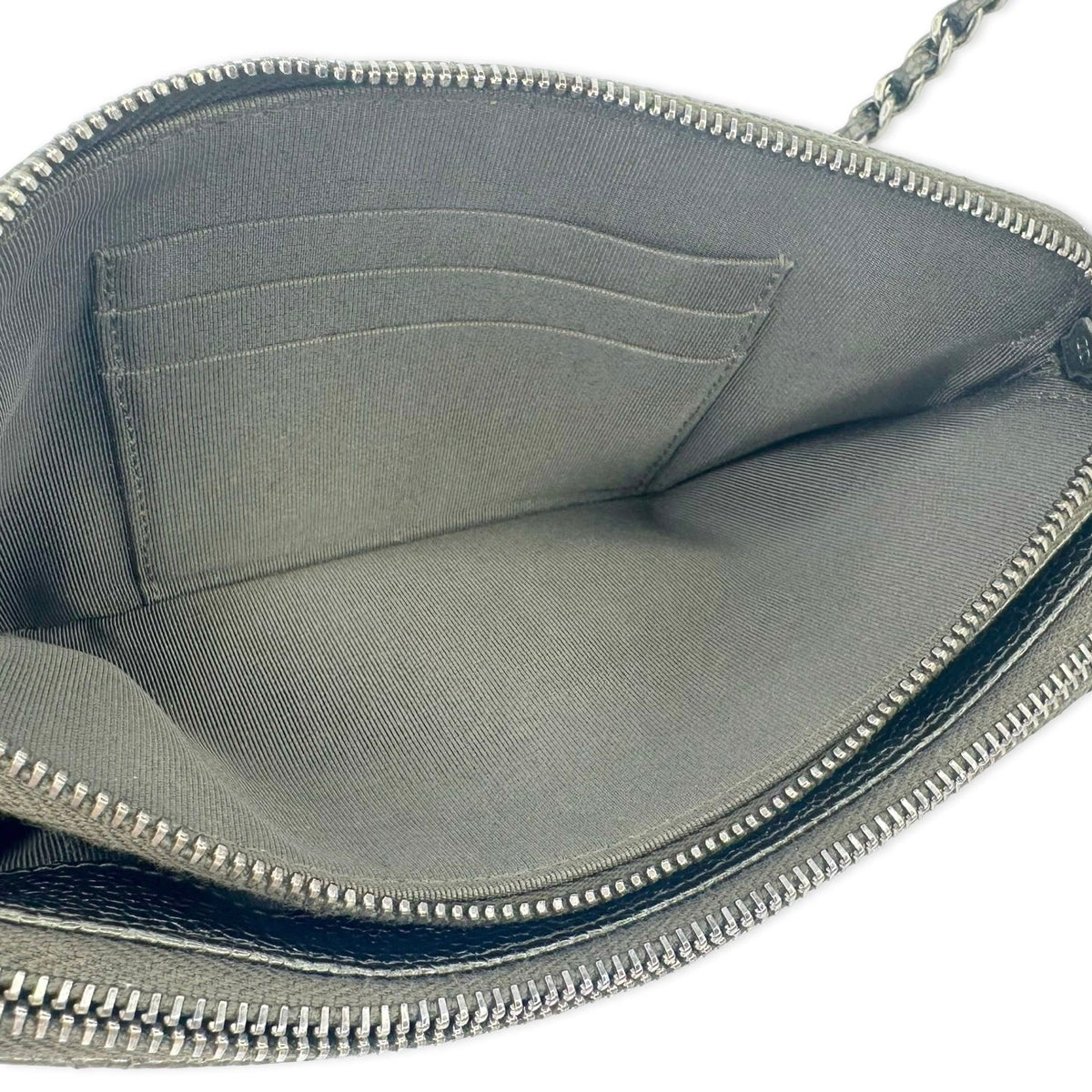 Chanel Quilted Caviar Double Zip Pouch On Chain Small Clutch