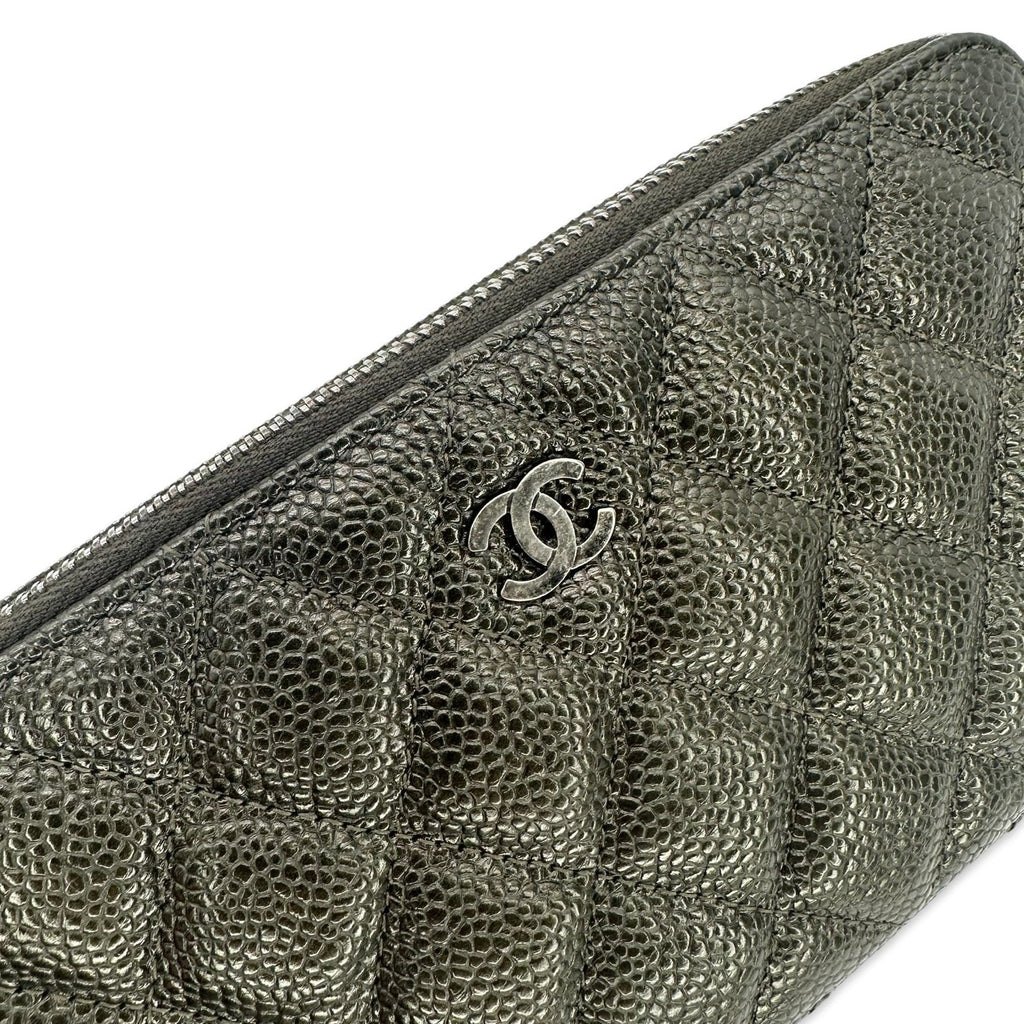 Chanel Quilted Caviar Double Zip Pouch On Chain Small Clutch