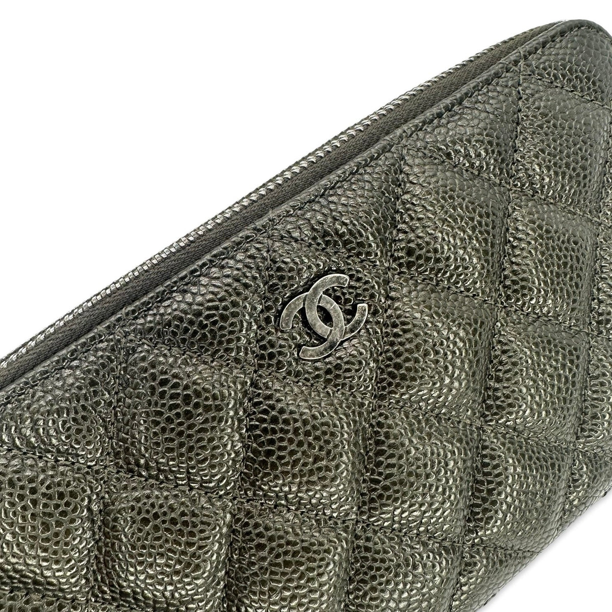 Chanel Quilted Caviar Double Zip Pouch On Chain Small Clutch