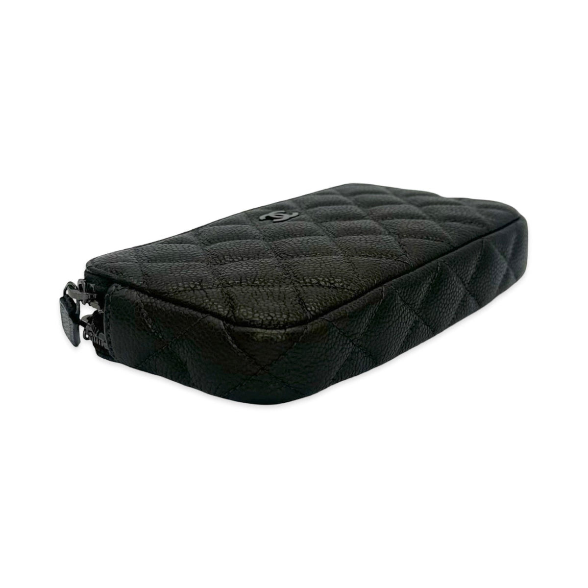 Chanel Quilted Caviar Double Zip Pouch On Chain Small Clutch