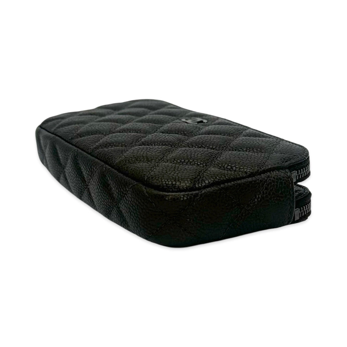 Chanel Quilted Caviar Double Zip Pouch On Chain Small Clutch