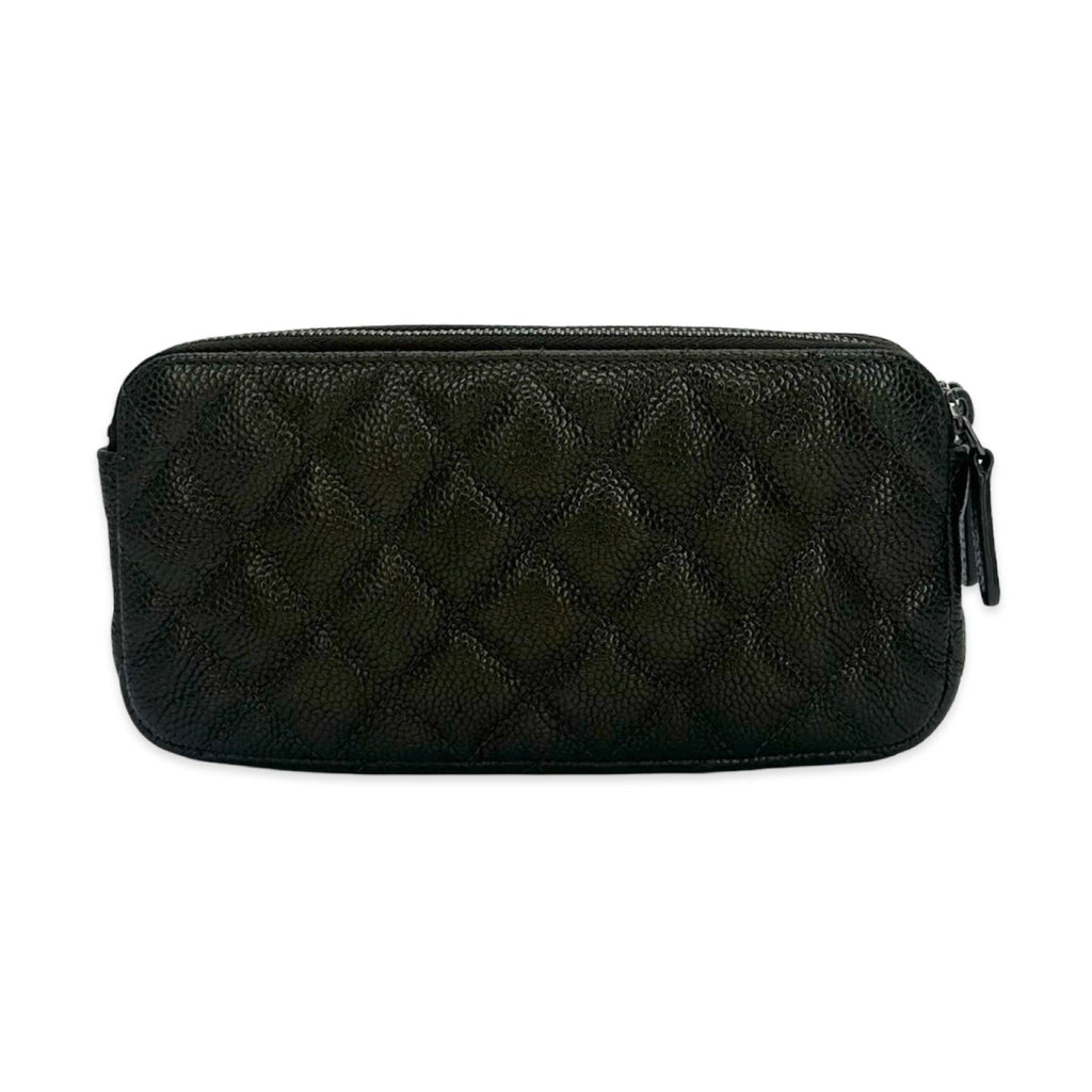 Chanel Quilted Caviar Double Zip Pouch On Chain Small Clutch