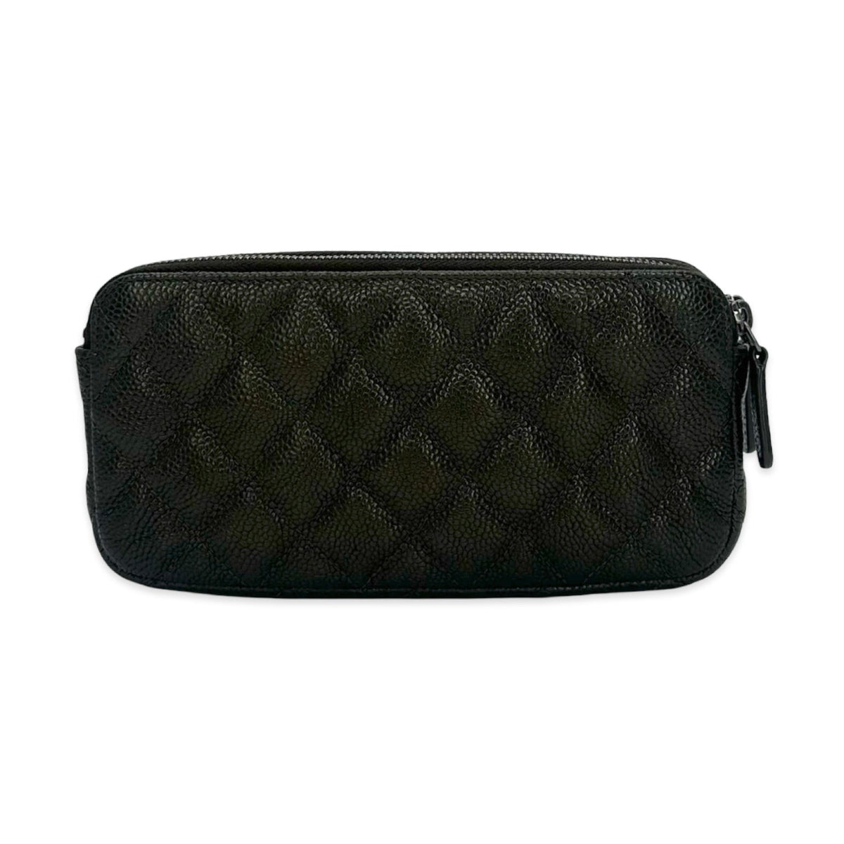 Chanel Quilted Caviar Double Zip Pouch On Chain Small Clutch