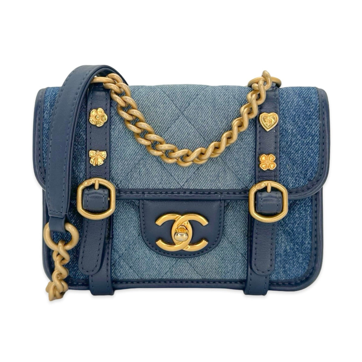Chanel Quilted Denim Mini Lucky Charms Messenger Flap