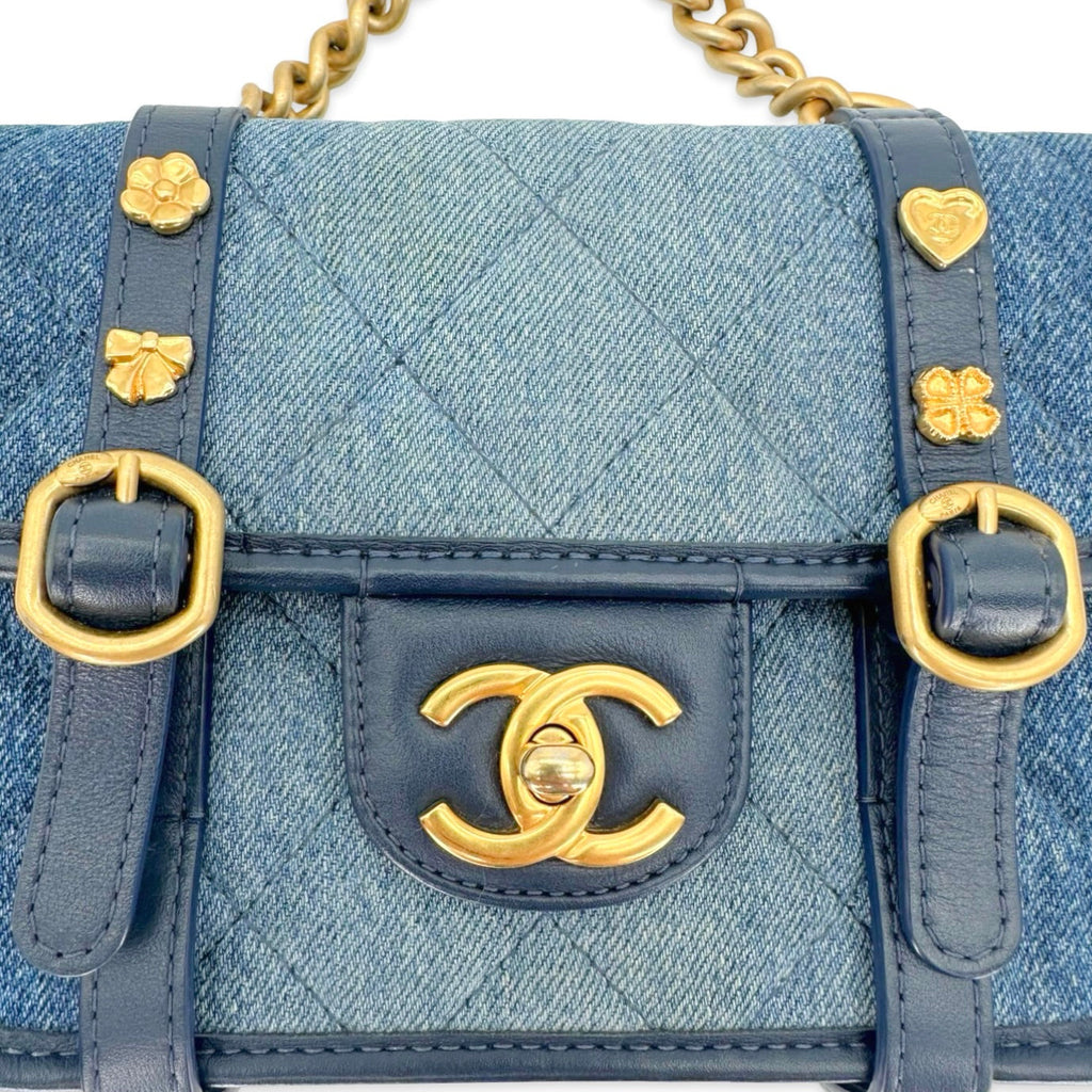 Chanel Quilted Denim Mini Lucky Charms Messenger Flap