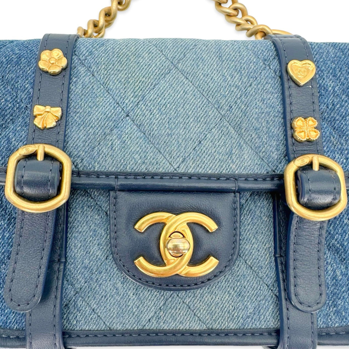 Chanel Quilted Denim Mini Lucky Charms Messenger Flap