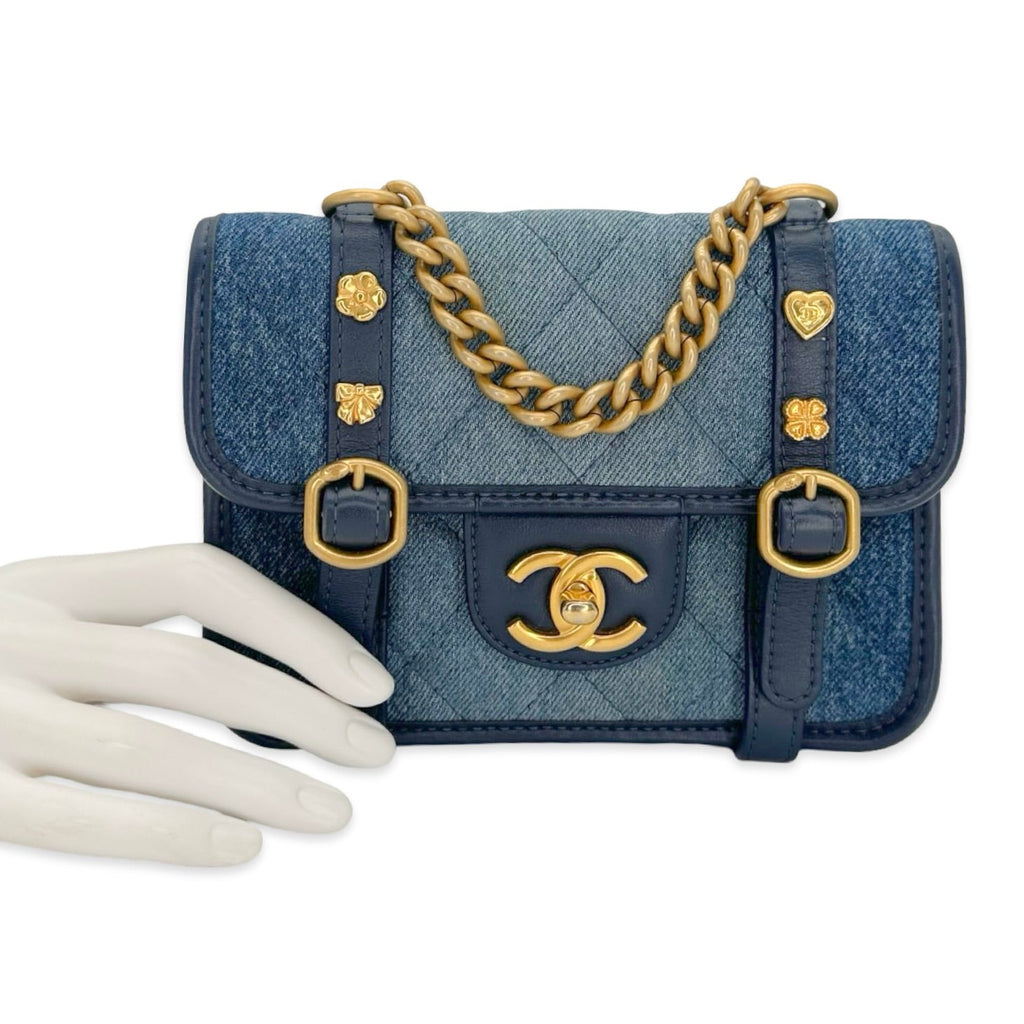 Chanel Quilted Denim Mini Lucky Charms Messenger Flap