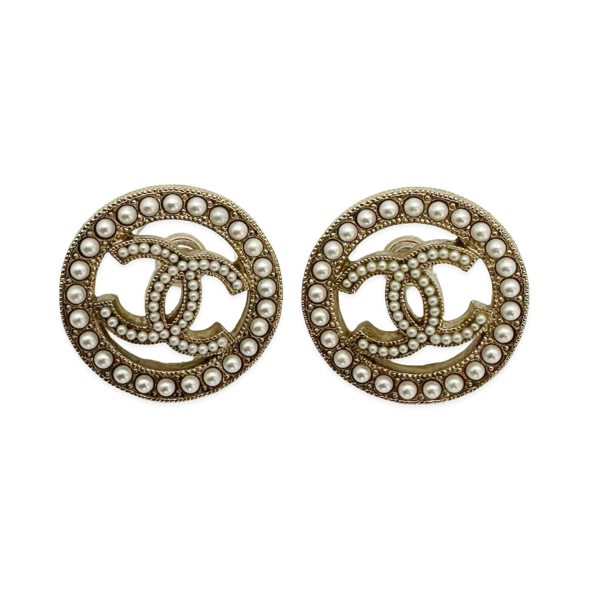 Chanel CC Pearl Post Earrings