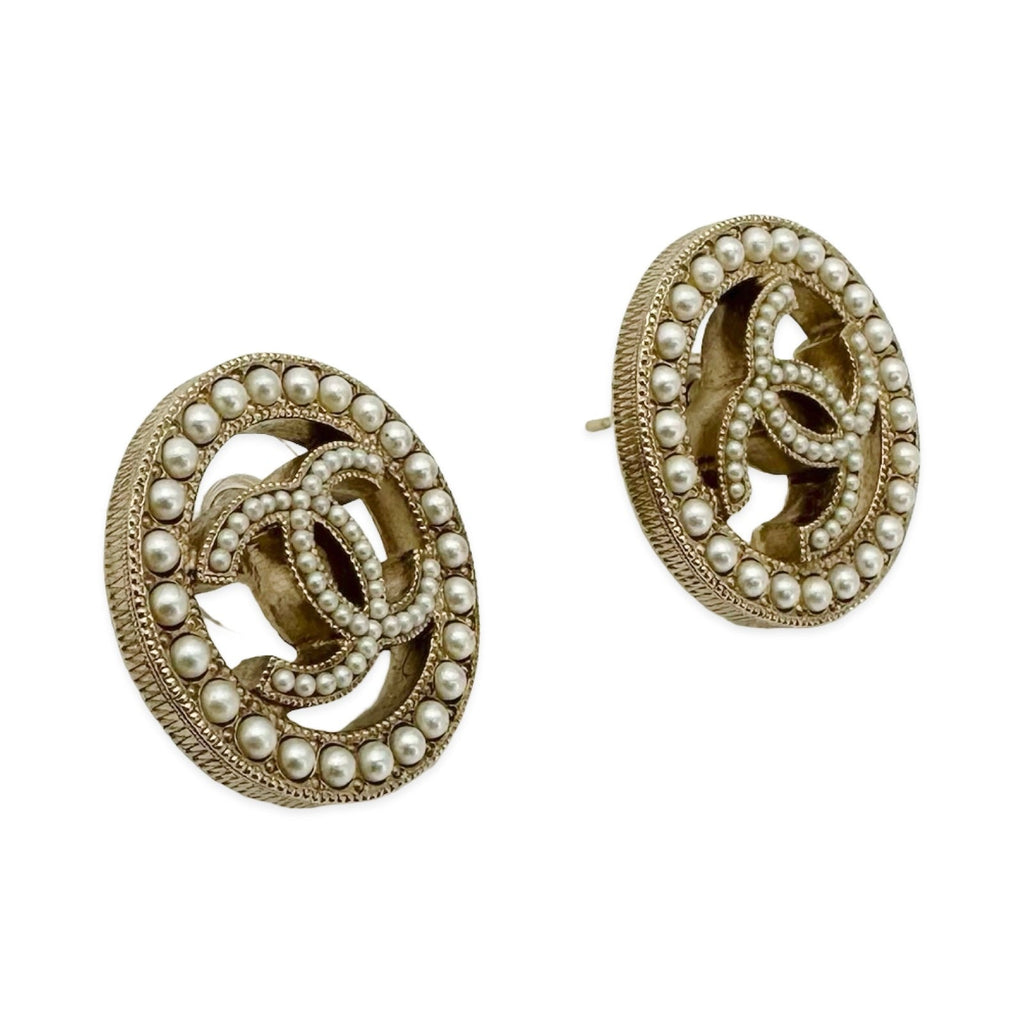 Chanel CC Pearl Post Earrings
