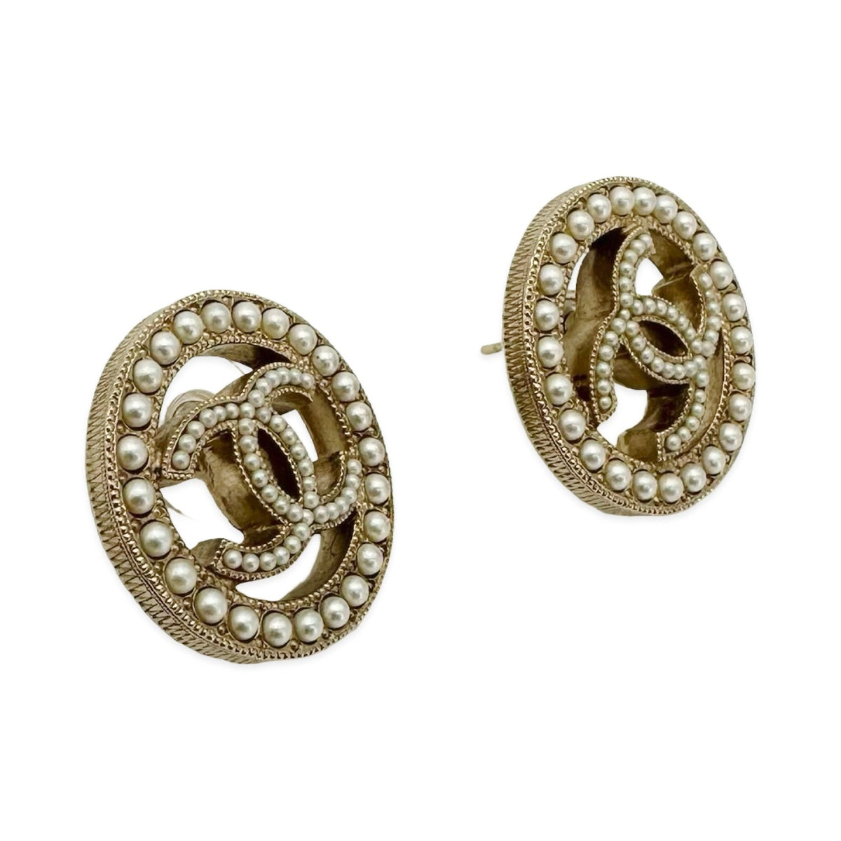 Chanel CC Pearl Post Earrings